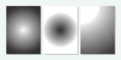 rounded black and white halftone effect set design vector