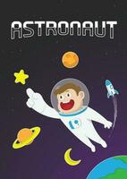 illustration design of a little boy astronaut exploring space, and surrounded by planets.can be used as a poster design and book cover. vector