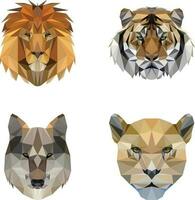 salvaje animal lowpoly Arte diseño. león, tigre, serie, y leopardo vector