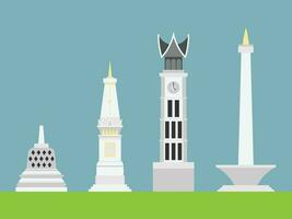 a collection of famous landmarks from Indonesia vector
