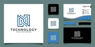 Letter N logo design template technology, electronics, digital with business card design Premium Vector