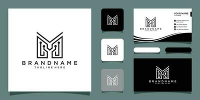 Logo design template Letter M Technology with business card design template Premium Vector