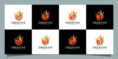 Set of logo Fire monogram logo vector design template Premium Vector