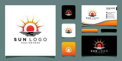Sun logo design vector template icon symbol with business card design Premium Vector