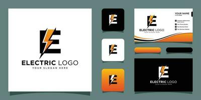 Initial E Letter with Lightning Bolt Logo Vector Design with business card design Premium Vector