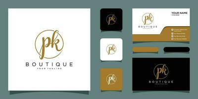 PK Initial handwriting logo vector with business card design Premium Vector