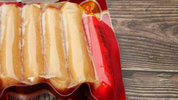 Top view of sausage in a plastic packet video