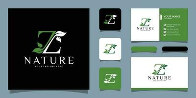 Initial Letter Z With Leaf Luxury Logo. Green leaf logo Template vector Design and business card design Premium Vector