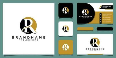 Initial letter R circle logo design template element with business card design Premium Vector