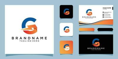 G letter vector logo design. lightning icon concept with business card design Premium Vector