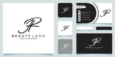 JR Initial handwriting logo vector with business card design Premium Vector