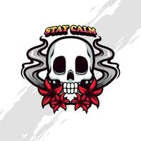 Skull with Smoke and Red Flower Illustration vector