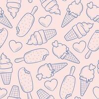 Ice cream line art vector pattern, cute pastel background for the summer with delicious sweets