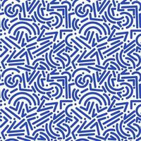 Blue line doodle seamless pattern, creative minimalist style abstract background with basic shapes vector