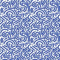 Blue line doodle seamless pattern, creative minimalist style abstract background with basic shapes vector