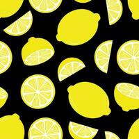 Black lemon vector repeat pattern, seamless repeating background for fabric of wrapping paper