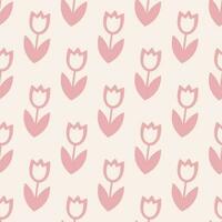 Pastel pink tulip pattern with simple icons, seamless background, floral wallpaper vector