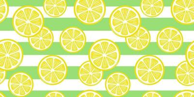 Lemon slices vector background with green stripes, seamless pattern