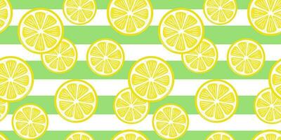 Lemon slices vector background with green stripes, seamless pattern