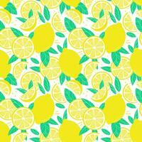 Lemon vector pattern, citrus fruit seamless repeating background, perfect summer print with tropical fruits