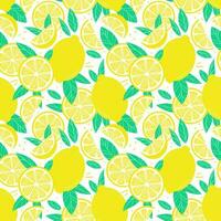 Lemon vector pattern, citrus fruit seamless repeating background, perfect summer print with tropical fruits