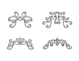 Hand drawn art swirl frame borders ornament set vector illustration on white background.