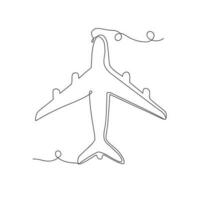 Flying airplane continuous one line art isolated vector illustration.