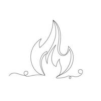 Fire flame continuous one line art isolated vector illustration.