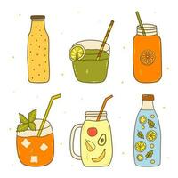 Set of fruit and vegetable smoothies. Vector doodle