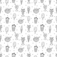 Seamless pattern with different ice cream. Vector doodle