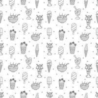 Seamless pattern with different ice cream. Vector doodle