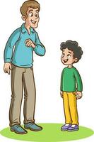 children and man standing talking.father and children talking vector