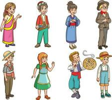 kids in different traditional costumes vector