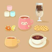 a cozy set of warm drinks vector