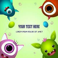 greeting card with cute monsters and text vector