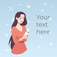 banner pretty girl sharing a phone vector