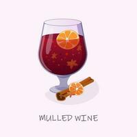 mulled wine in a glass with cinnamon vector