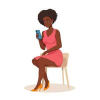 black girl looking at her phone vector