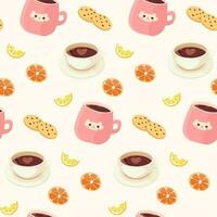 pattern tea with lemon and cookies vector