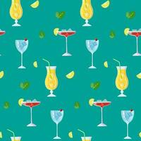 Cocktail and mint pattern on a green background vector