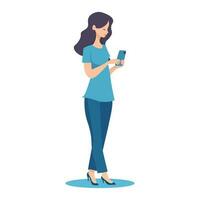 girl holding and looking at her phone vector