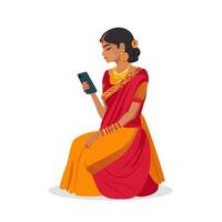 Indian girl looking and holding the phone vector