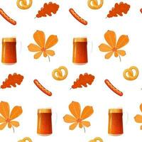 Pattern seamless oktoberfest beer, brezzel, sausage oak vector