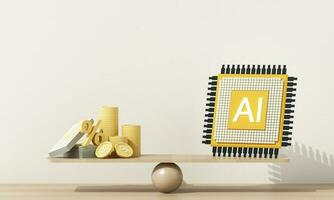 technology concept artificial intelligence microchip circuit board to helping the business in the future help calculate and develop for growth and generate wealthy financial income. 3d rendering photo