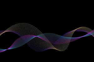 Vector abstract background. Multicolored dynamic lines on a black background. Color waves. Background for design