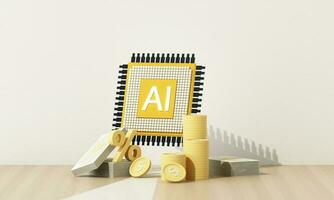 technology concept artificial intelligence microchip circuit board to helping the business in the future help calculate and develop for growth and generate wealthy financial income. 3d rendering photo