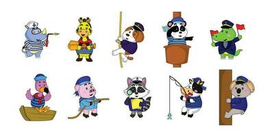 sailor animal illustration collection set, vector, eps 10, editable vector