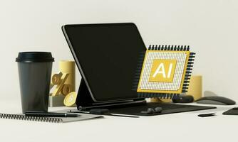 technology concept artificial intelligence microchip circuit board to helping the business in the future help calculate and develop for growth and generate wealthy financial income. 3d rendering photo