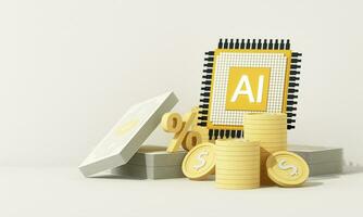 technology concept artificial intelligence microchip circuit board to helping the business in the future help calculate and develop for growth and generate wealthy financial income. 3d rendering photo