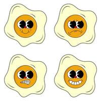 retro cartoon groovy character y2k style icon 90s, 80s stickers set vector